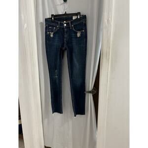 Rag And Bone LA Paz Dark Denim Skinny Distressed Jeans Sz 26 Raw Hem
